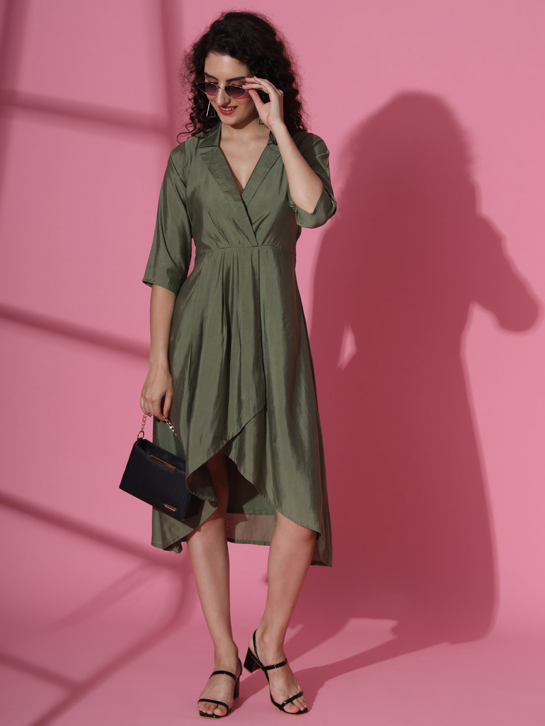 Olive Green Western Wrap Dress For Women fabdyor.com Olive Green Western Wrap Dress For Women fabdyor.com
