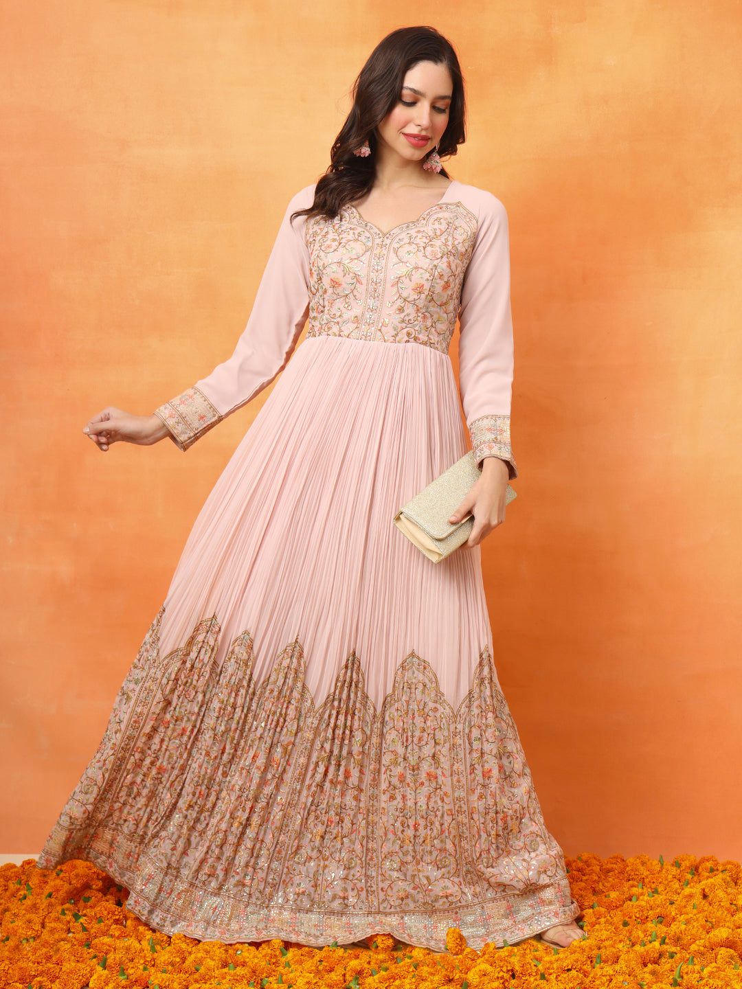 embroidered ethnic dress Embroidered Mexican Dress: Floral Bell Sleeve Ethnic Dress