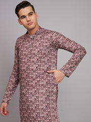 Rosy Brown Check Print Linen Fabrics Men's Kurta