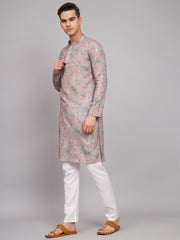 Lavender Blush Floral Print Linen Fabrics Men's Kurta