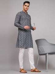 Navy Pop Diamond Print Linen Fabrics Kurtas