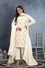 Timeless Beauty Of White Kurti and Pant Set with Luxe Dupatta