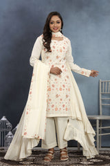 Timeless Beauty Of White Kurti and Pant Set with Luxe Dupatta