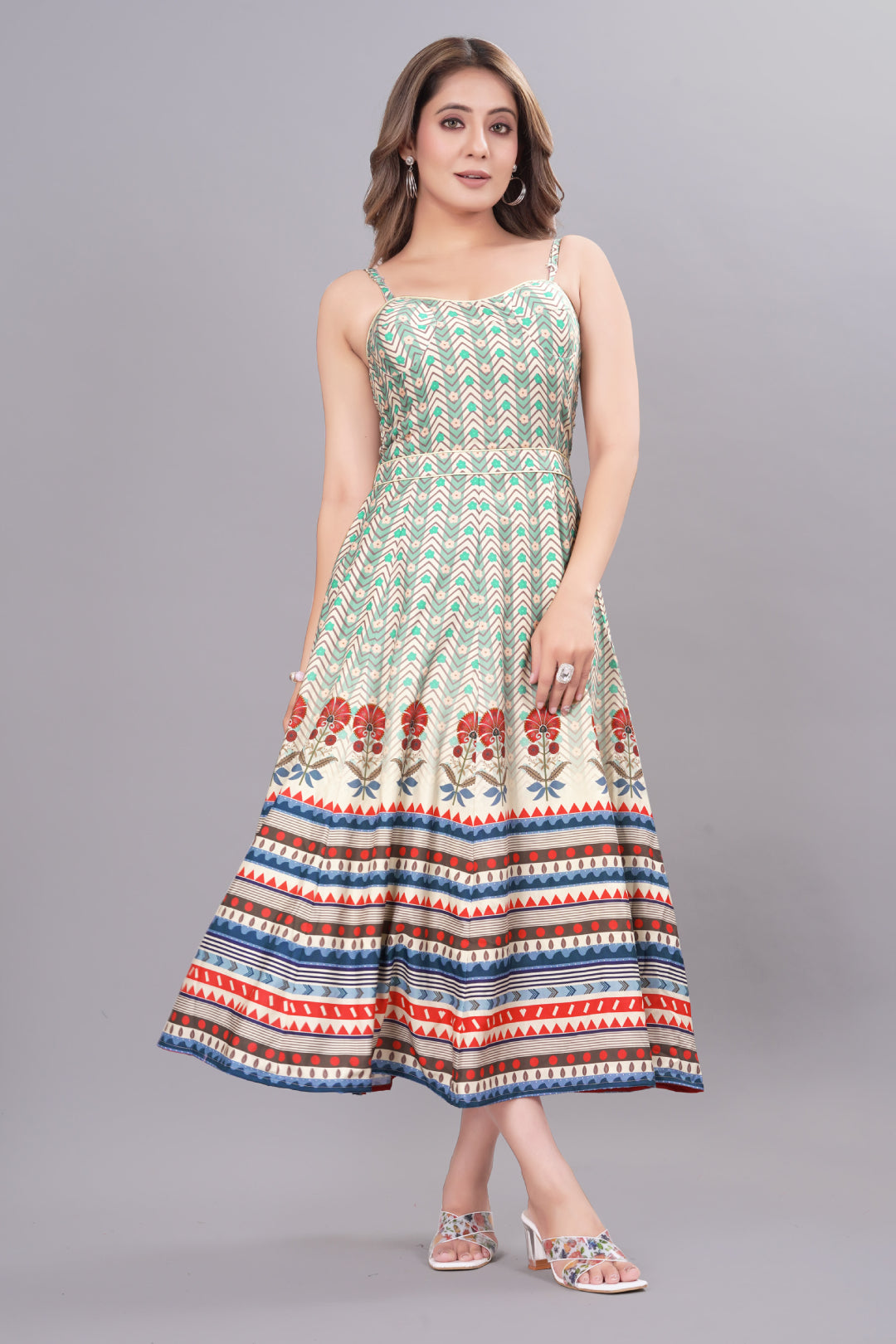 Multi Color Rayon Floral Print Maxi Dresses