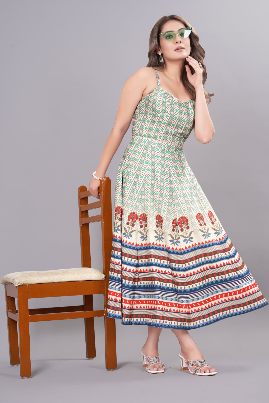 Multi Color Rayon Floral Print Maxi Dresses