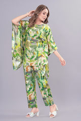 Sea Green Viscose Floral Print Kaftan Suit