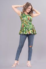 Green Viscose Foram Print Western Wear