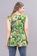 Green Viscose Foram Print Western Wear