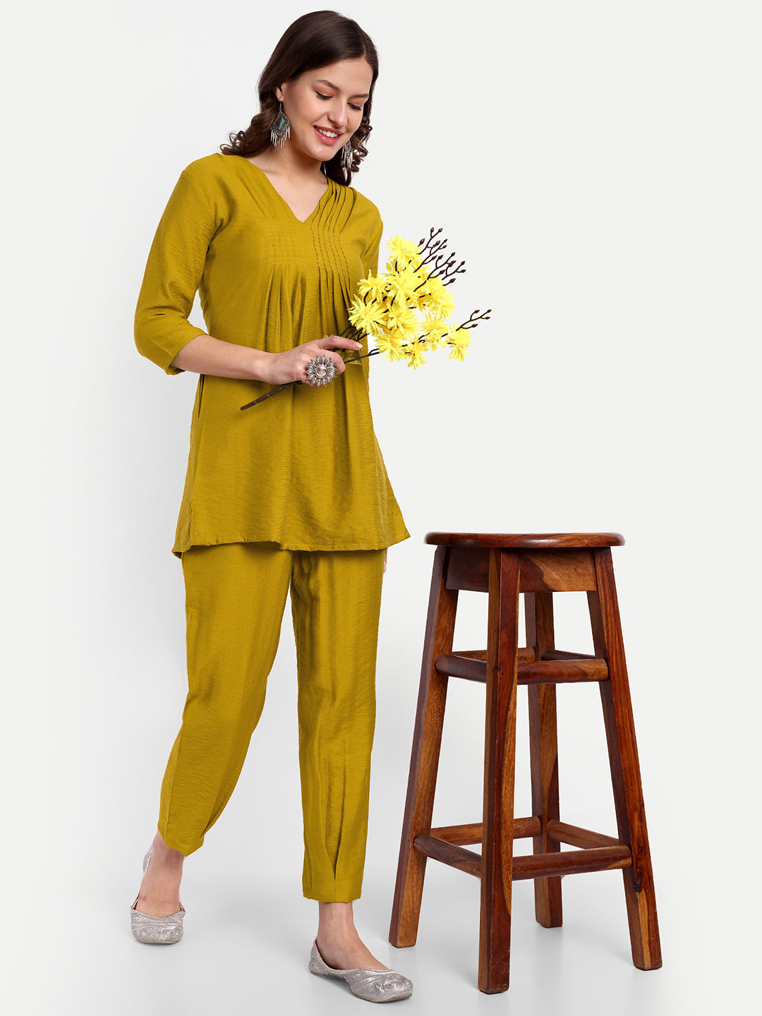 Cotton Golden Rod Pleated Co-Ord Set