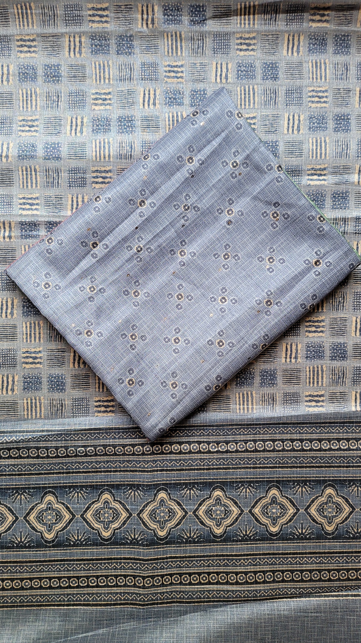 Exotic Grey Color Printed Tussar silk  Dress Material