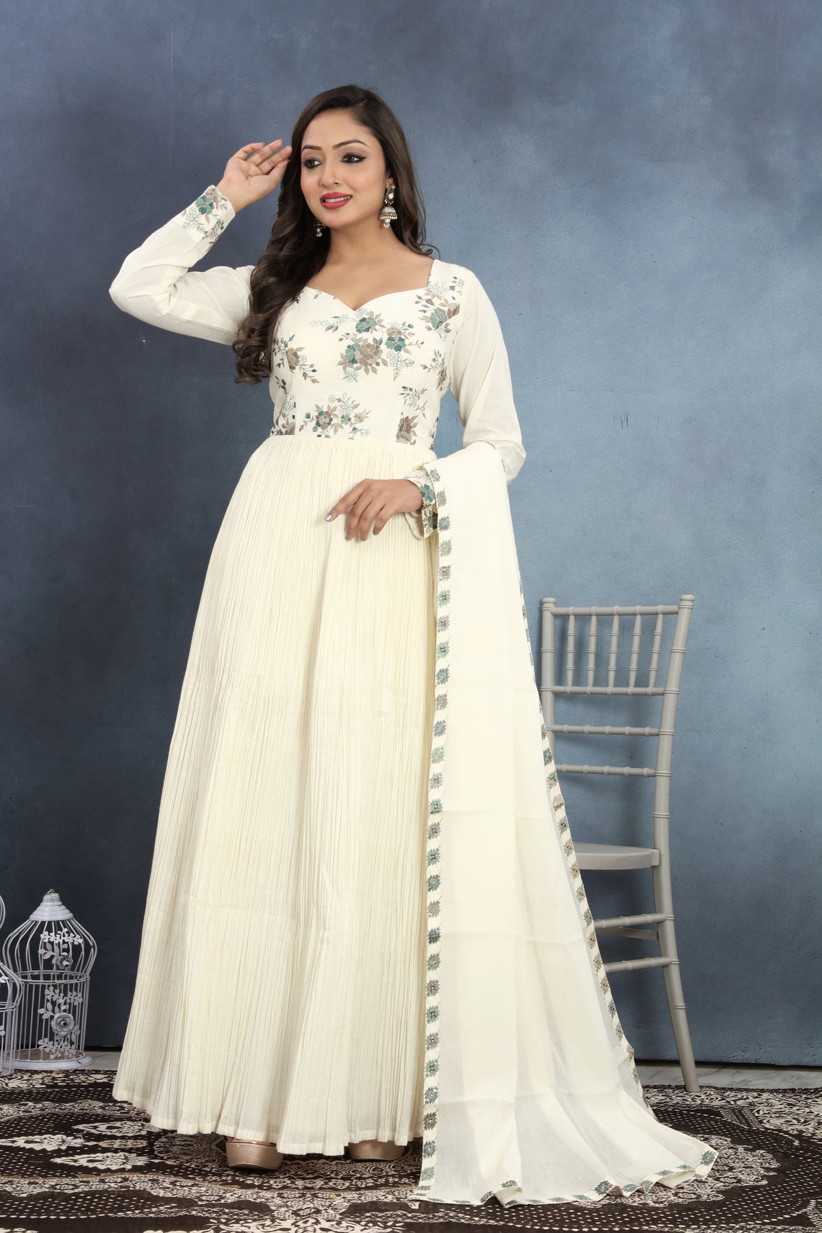 Pure Elegance Of White Gown with Flowing Dupatta