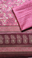 Women Unstitched Printed Tussar silk Pink Color Dress Material