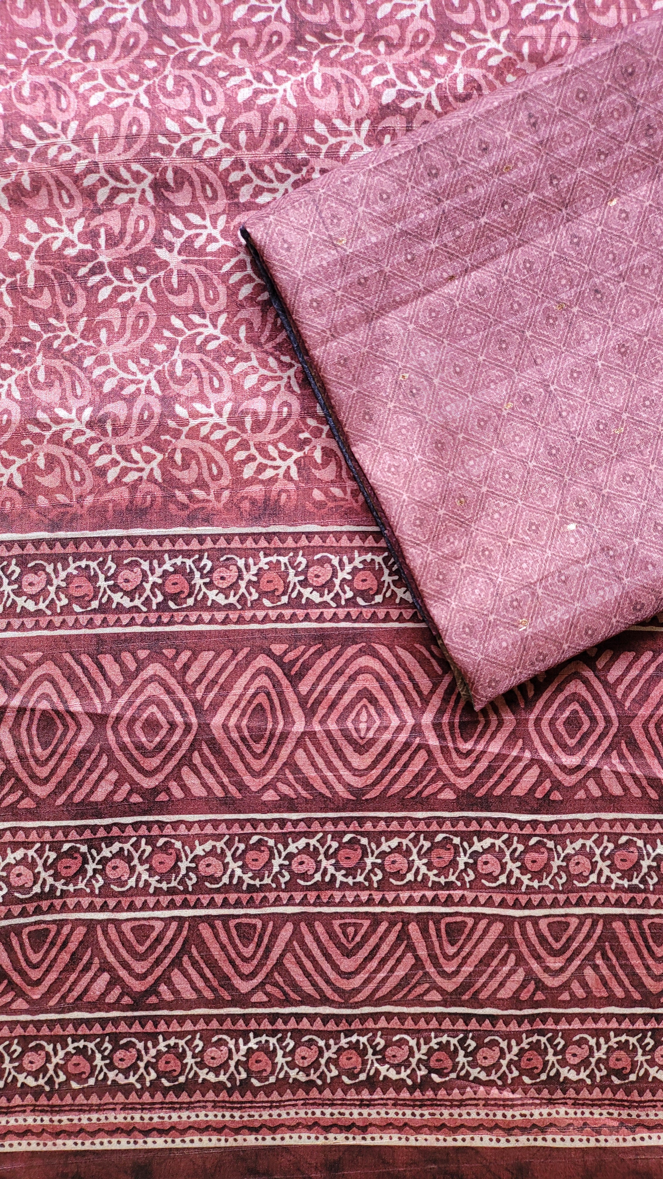 Dark Pink with Purpal Mixture Printed Unstiched Dress Material