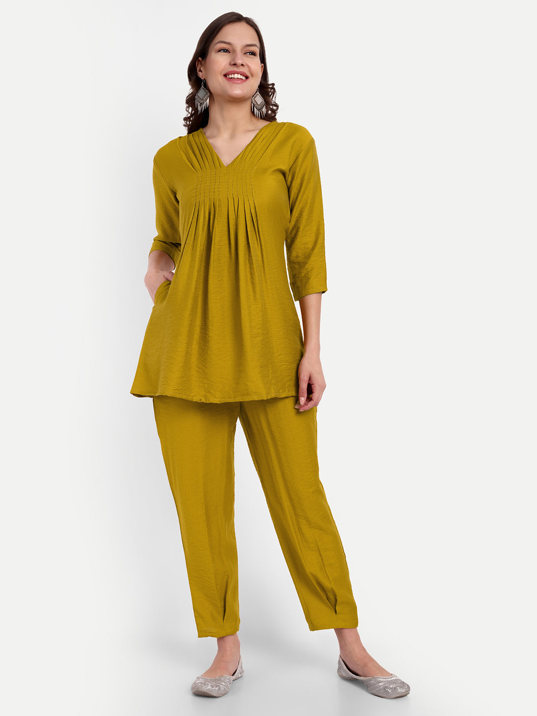 Cotton Golden Rod Pleated Co-Ord Set