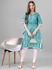 Crepe Printed Stylish Kaftan Midi Dress with Waist String