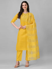 Yellow Cotton Embroidery Straight Kurta Set with Dupatta