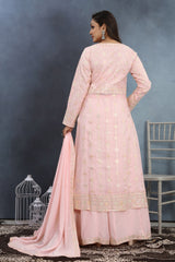 Graceful Pink Kurta With Palazzo & Dupatta Elegance