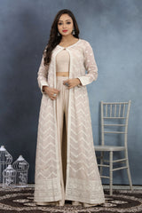 Elegant Beige Blouse Shrug and Palazzo Set