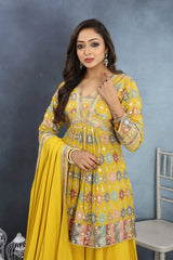 Elegant Yellow Embroidered Top, Palazzo, and Dupatta Set