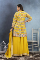 Elegant Yellow Embroidered Top, Palazzo, and Dupatta Set