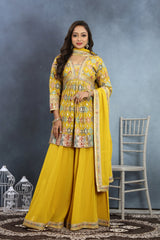 Elegant Yellow Embroidered Top, Palazzo, and Dupatta Set