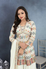 Elegant  White Embroidered Top, Palazzo, and Dupatta Set