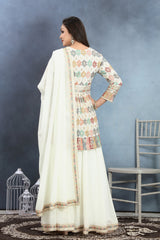 Elegant  White Embroidered Top, Palazzo, and Dupatta Set