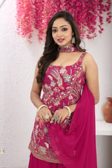 Ethereal Grace Of Pink Top, Palazzo, and Dupatta Set