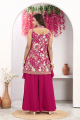 Ethereal Grace Of Pink Top, Palazzo, and Dupatta Set