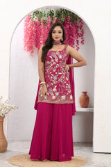 Ethereal Grace Of Pink Top, Palazzo, and Dupatta Set