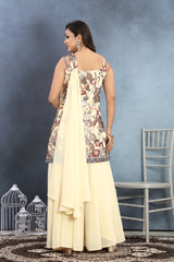 Ethereal Grace Of Cream Top, Palazzo, and Dupatta Set