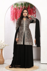 Majestic Allure of Black Kurta, Palazzo, and Choker Dupatta Set