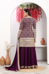 The Graceful Splendor Of Wine A-Line Embroidered Kurta, Palazzo, and Dupatta Set