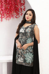 "Sizzling Black Kurta and Palazzo with Dupatta Set"