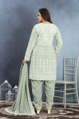 Blush Bloom Light Green Kurta, Dhoti & Dupatta Set