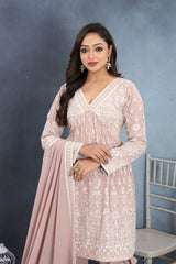 Blush Bloom Light Pink Kurta, Dhoti & Dupatta Set