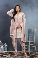 Blush Bloom Light Pink Kurta, Dhoti & Dupatta Set