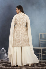 Classic White Embroidered A-Line Kurta & Palazzo Set with Dupatta