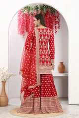 Timeless Red Embroidered Kurta with Sharara & Dupatta