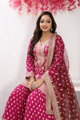 Timeless Pink Embroidered Kurta with Sharara & Dupatta