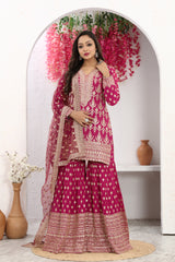 Timeless Pink Embroidered Kurta with Sharara & Dupatta