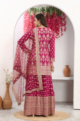 Timeless Pink Embroidered Kurta with Sharara & Dupatta