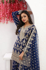 Timeless Blue Embroidered Kurta with Sharara & Dupatta