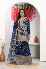 Timeless Blue Embroidered Kurta with Sharara & Dupatta