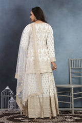 Timeless Whit Embroidered Kurta with Sharara & Dupatta