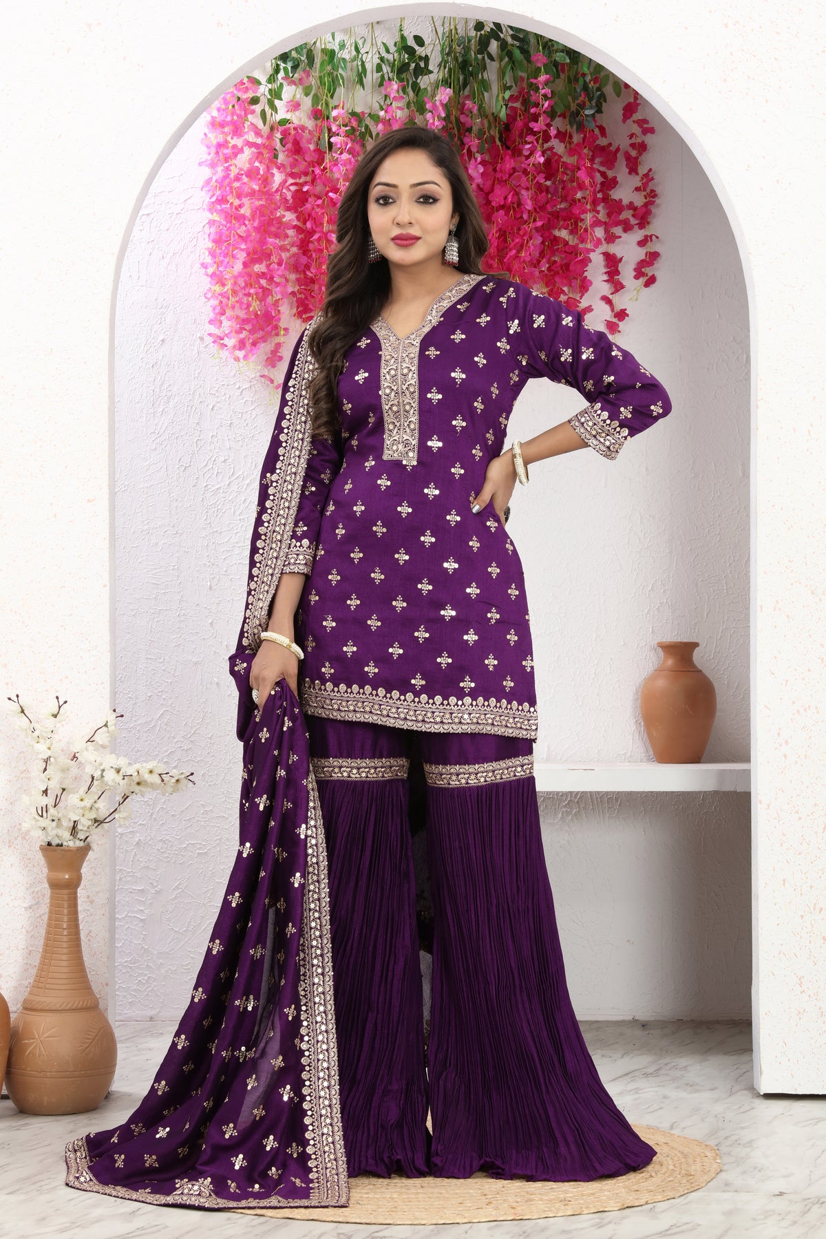 Rustic Radiance Purple Sharara Set with Luxe Dupatta