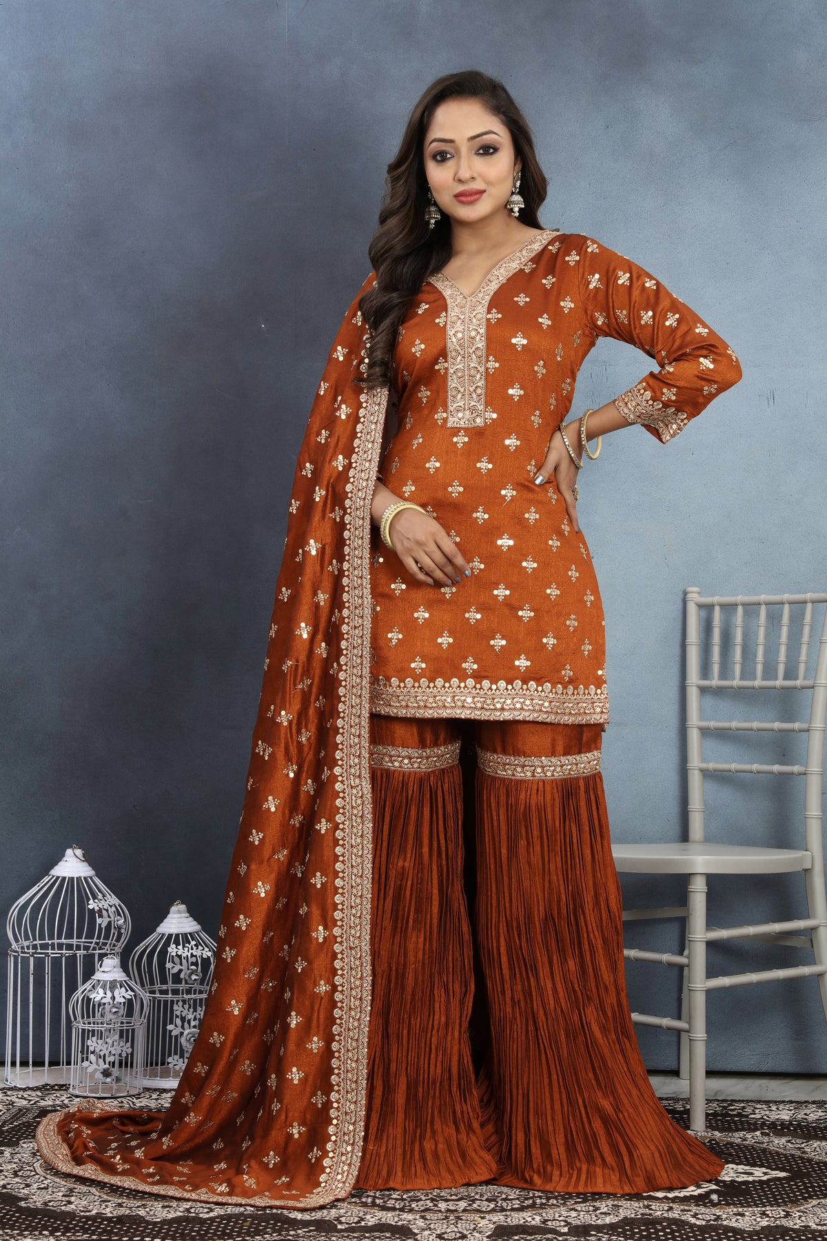 Rustic Radiance Brown Sharara Set with Luxe Dupatta