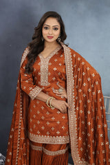 Rustic Radiance Brown Sharara Set with Luxe Dupatta