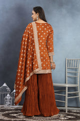 Rustic Radiance Brown Sharara Set with Luxe Dupatta