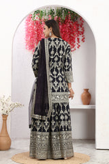 Midnight Glamour Black Embroidered  Kurta Palazzo with Net Dupatta